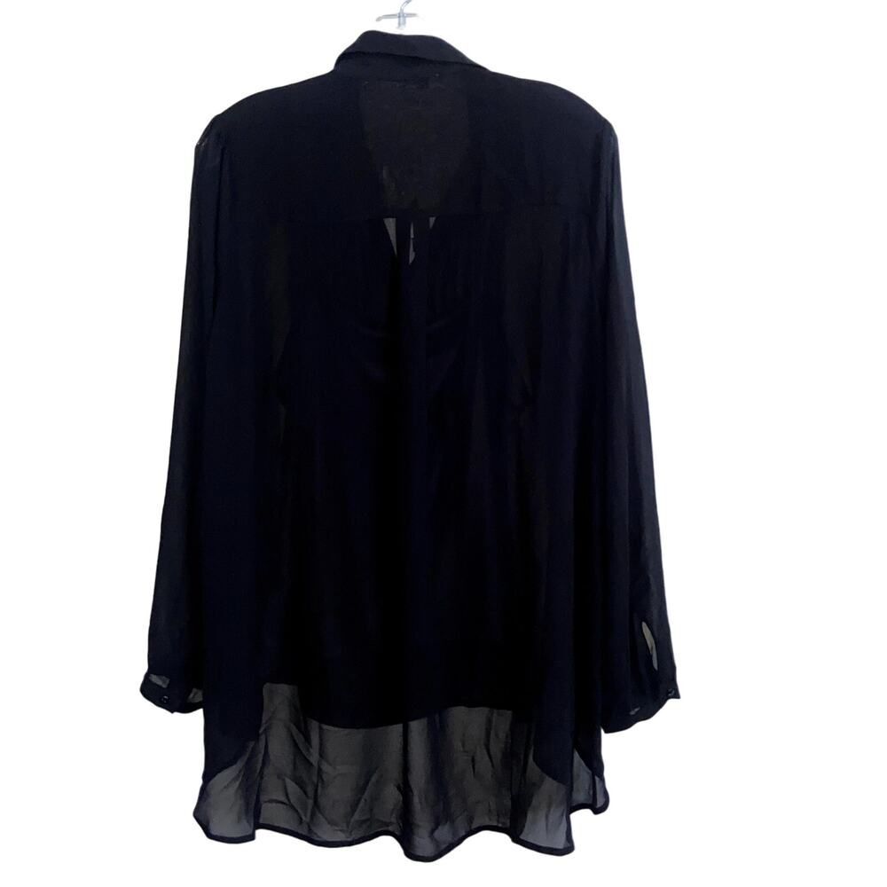 DR2 Black Blouse Sheer Long Sleeves With Tank Size Medium Petite NWT !